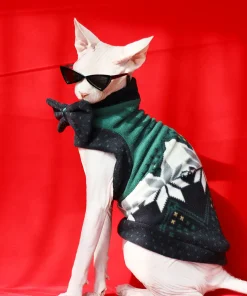 Christmas Green Bow Snowflake Sweater for Cats