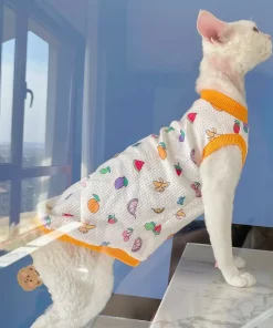 Waffle Tank top for Cat-Fruit Print