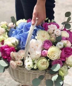 Basket of Love – Pink White Blue Flower Bouquet