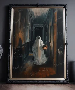 Ghost Holding A Jack O Lantern, Gothic Home Decor, Dark and Moody Wall Art, Halloween Decor